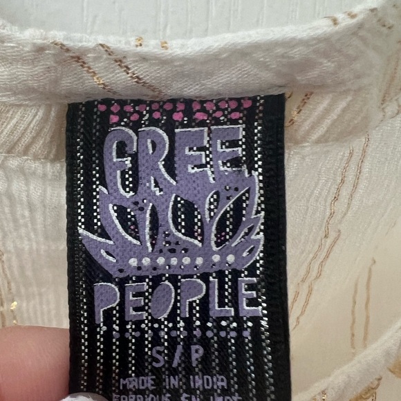 Free People Vintage Ivory Short Sleeve Beaded Wide Neck Blouse (Size S) - Picture 9 of 12